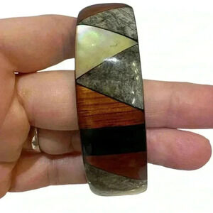 Vintage Inlay Bangle Bracelet Mother of Pearl